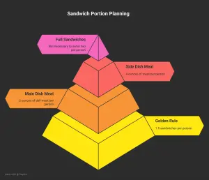 pyramid chart showing sandwich portion planning with golden rule 1.5 sandwiches per person and meat portions