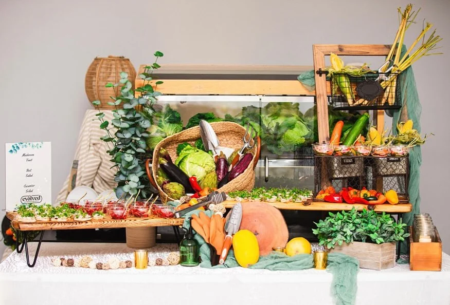 A colorful buffet table with multiple food options for buffet catering in Fallston MD.
