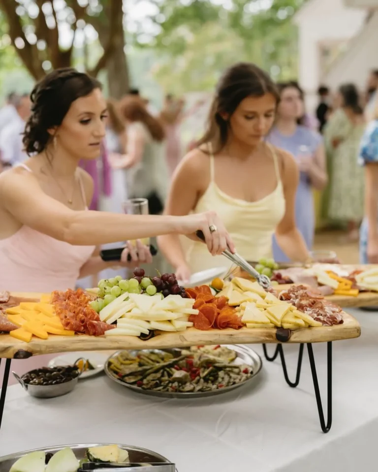 A beautifully arranged reception table showing wedding catering in Fallston MD with elegant dishes and décor.